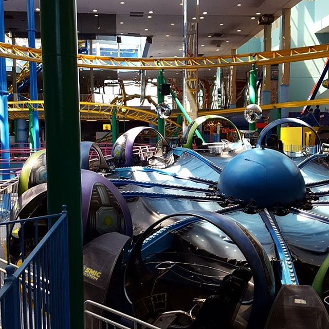At a mall, with an amusement park in it..